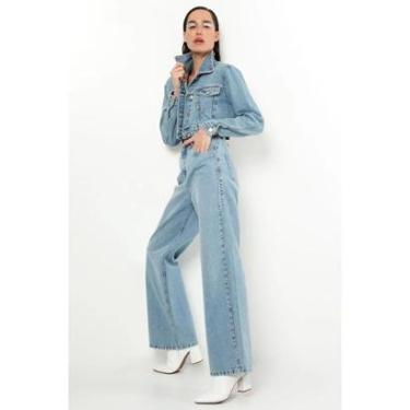 Imagem de Calça Wide Leg Jeans Aplicação Manual Correntes De Strass-Feminino