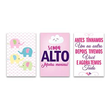 Imagem de Kit 3 Placas Decorativas Infantil Frase Sonhe Mdf 20x30 cm