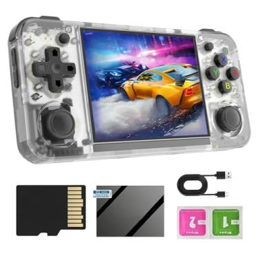 Imagem de RG35XX Console de jogos portátil com bolsa, cartão TF de 64 GB integrado 5400+ jogos clássicos, tela IPS de 3,5 polegadas, sistema Linux retrô, console de videogame, suporta gamepad sem fio 2,4G, TV, monitor, projetor