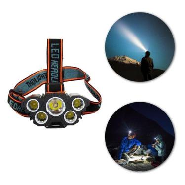 Imagem de Lanterna De Cabeça 5 Led Usb Recarregável De Longo Alcance - Gruposhop