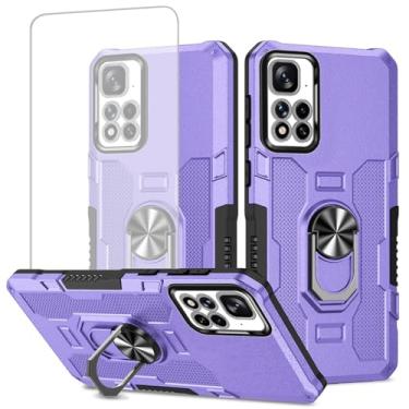 Imagem de Ueokeird Capa para Redmi Note 11 Pro 4G/5G/Redmi Note 11E Pro/Note 12 Pro 4G, capa com película de vidro temperado, anel de metal, suporte magnético, capa para celular Xiaomi Redmi Note 11 Pro, roxo