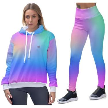 Imagem de Kit Blusa Moletom Feminino Legging Academia Cós alto Moda Fitness - Ef