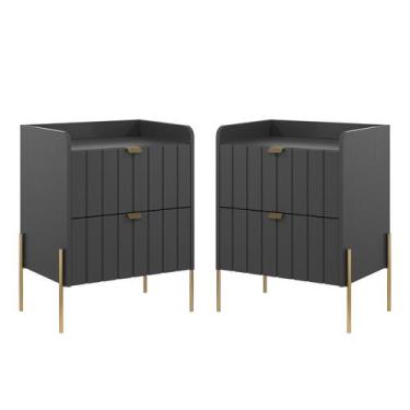 Imagem de kit 2 mesa de cabeceira com gaveta para cama quarto moriah 45cm pés e 