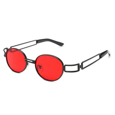 Imagem de JRLLFD Óculos de sol steampunk lentes transparentes óculos gótico vermelho vintage redondo óculos masculino feminino óculos UV400,2,tamanho único