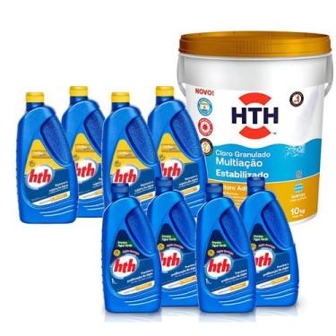 Imagem de Kit hth multiação estabilizado + 4 maxfloc + 4 solução agua verde para