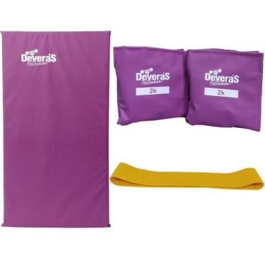 Imagem de kit de ginástica com mini band leve tornozeleira de peso 2kg e colchon