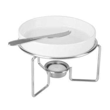 Imagem de Kit rechaud 15 cm para queijo Brie de cerâmica com faca de aço inox e 