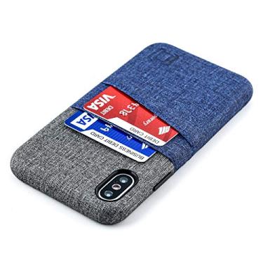Imagem de Dockem Capa carteira de luxo para iPhone X/XS: capa minimalista fina com 2 compartimentos para cartão de crédito: couro sintético estilo lona UltraGrip [5,8, azul]