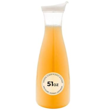 Imagem de Restaurantware Bar Lux Jarra de suco de 1,5 ml, 1 jarra de Mimosa à prova de estilhaçamento, com tampa e pescoço estreito, garrafa de água de plástico transparente, borda larga para servir chá gelado