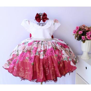 Imagem de Vestido Juvenil Floral Festa Luxo Diversas Cores E Tiara - Pingo de ge