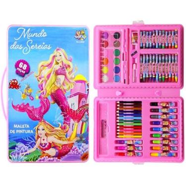 Imagem de Estojo Colorir Sereia Canetinhas Lápis Giz Acessórios 68pçs - Toy King