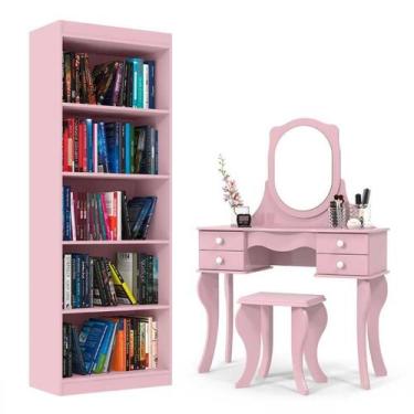 Imagem de Penteadeira Com Banqueta Princesa com Livreiro Encanto Patrimar Rosa