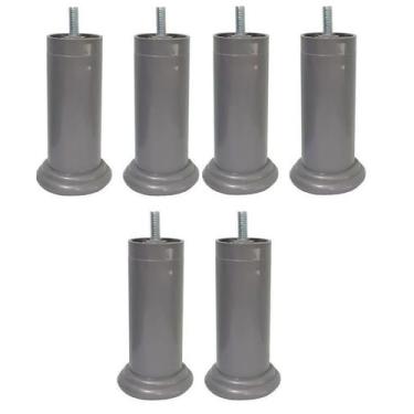 Imagem de Kit 6 Pe Cama Box Fixo Cinza 12cm Plástico Com Parafuso Central - Jtho