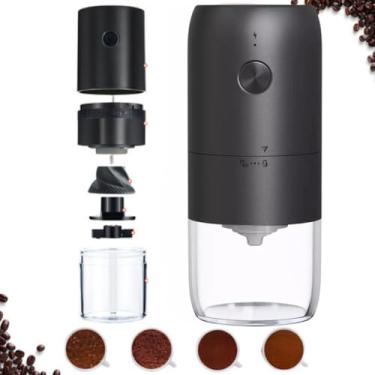 Imagem de Moedor de café elétrico portátil Tipo-C. Moedor de grãos de café recarregável com aspereza ajustável com rebarbas de cerâmica.