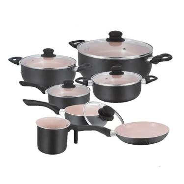 Imagem de Jogo De Panela Antiaderente Cerâmica C/tampo De Vidro 7pçs(preto)