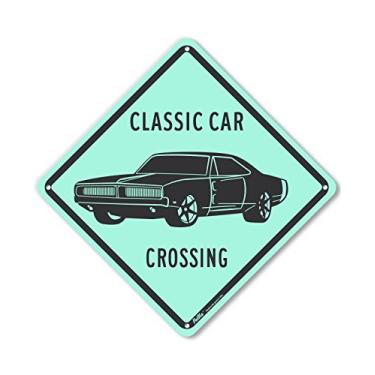 Imagem de PetKa Signs and Graphics Placa de plástico PKAC-1224-NP_10x10 "Classic Car Crossing Charger", 25,4 cm x 25,4 cm, azul-petróleo