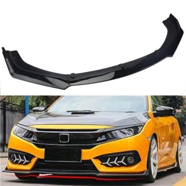 Imagem de LONGKEES 3Pcs Gloss Preto Front Bumper Lip Compatível com Civic 2016-2020, Pp Front Bumper Body Kit Spoiler Chin Spoiler