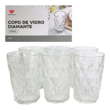 Imagem de Kit 12 Copos Praticasa De Vidro Diamante 370ml