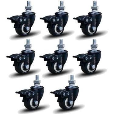 Imagem de Kit 8 Rodízio Linha Black Parafuso 3/8" 41mm Com Freio 240kg Preto - C