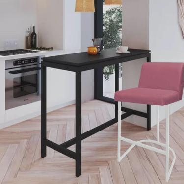 Imagem de Banqueta Com Encosto Noah Luxo Confort Bistrô Cozinha Ferro Branco Suede Rose Gold - Ahazzo Móveis