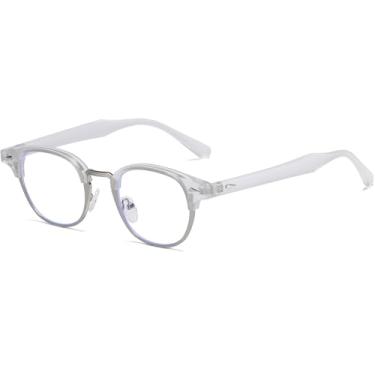 Imagem de AIEYEZO Óculos masculinos e femininos modernos, clássicos, com armação semi-aro, óculos nerd, modernos, retrô, óculos de luz azul, Transparente/prata, MM