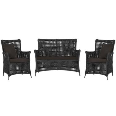 Imagem de Jogo Sofá e 2 Poltronas de Área Igapó Alumínio Pintura Preta Corda Náutica Estofado 9 Trama