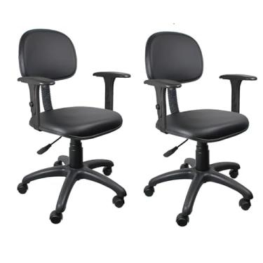 Imagem de Kit 2 Cadeiras Secretária Giratória Ergonômica com Braço Regulável para Escritório e Home Office, Estofada em Courvin Preto, Rodízios de Nylon, Ajustável e Confortável - Escritex