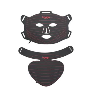 Imagem de Hooga Conjunto de máscara de LED e peça de pescoço para terapia de luz vermelha, LEDs triplos, 630 nm e 660 nm vermelho e infravermelho próximo de 850 nm, ajustável, confortável, recarregável por USB