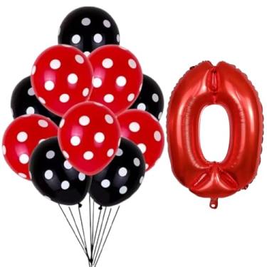 Imagem de Kit 31 Peças, Balões Látex Bexigas Bolinhas Branco Com Preto e Vermelho 9 Polegadas + Balão Número de 75 cm - Balão de Aniversário (Vermelho, 0)
