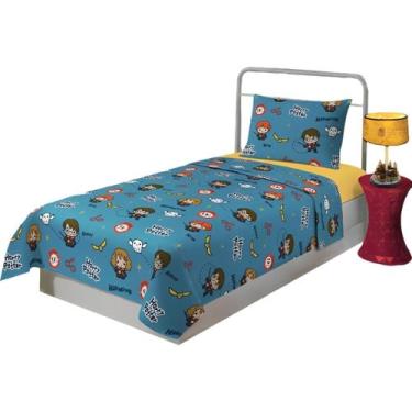 Imagem de Jogo de Cama Infantil Harry Potter 3 Peças Azul Lepper