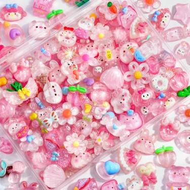 Imagem de 60 peças de pingentes de geleca rosa sortidos lindos enfeites de geleia a granel, acessórios kawaii aleatórios, enfeites de resina para capas de telefone, grampos de cabelo, scrapbooking artesanato e