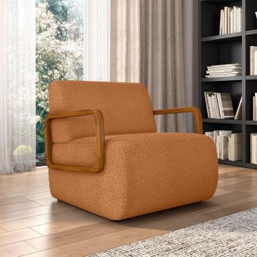 Imagem de Poltrona Decorativa Sala De Estar Odessa Braços Em Madeira Bouclê Terracota G33