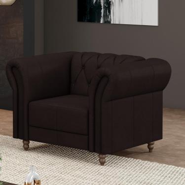 Imagem de Poltrona Decorativa Stanford Chesterfield Pés De Madeira Couro Marrom G58 Gran Belo