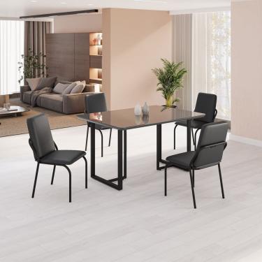 Imagem de Conjunto Sala De Jantar Mesa 120x90cm Base Lunna Tampo Mdf Com Vidro Malibu Preto