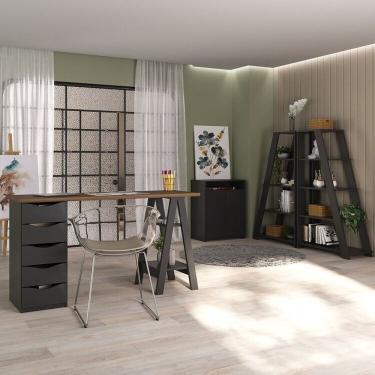 Imagem de Conjunto Para Escritório 4 Peças Escrivaninha Spirit Balcão Cool E 2 Estante Star Nogal-preto