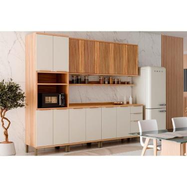 Imagem de Kit Cozinha Modulada 7 Peças Sauvignon 2 Aéreos + 2 Balcões + 1 Torre Quente+ 2 Complementos C7p93 Amendoa Off White Ronipa