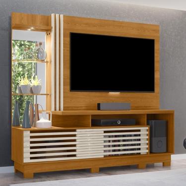 Imagem de Estante Home Theater 2 Portas Com Espelho Led Frizz Plus - Cinamomo/off White