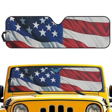 Imagem de Pirexcny Protetor solar de para-brisa com bandeira americana para Jeep Wrangler JK JKU JL JLU1997-2024, viseira solar de janela para raios UV e proteção contra o calor, refletor de calor fácil de