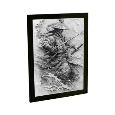 Imagem de Quadro Decorativo Samurai Onda Ilustração Japão Grafite Decoração Poster Quarto Sala