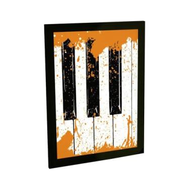 Imagem de Quadro Decorativo Piano Teclado Ilustração Tinta Laranja Musica Banda Decoração Poster Quarto Sala