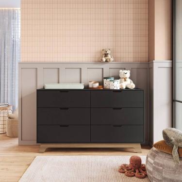 Imagem de Cômoda para Quarto Infantil 6 Gavetas 100% Mdf Alice Preto/Freijó