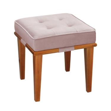 Imagem de Pufe Decorativo Quadrado Base Madeira Dion - Due Decor, Velutto Rosa C