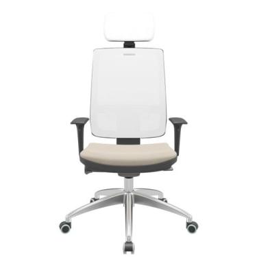 Imagem de Cadeira Office Brizza Tela Branca Com Encosto Assento Vinil Bege Autoc
