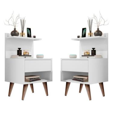 Imagem de KIT com 2 Mesa de cabeceira retrô com 1 gaveta sleep decor com pratele