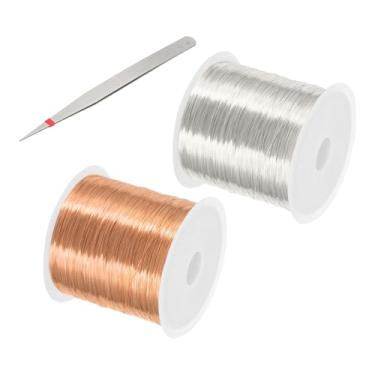 Imagem de PATIKIL 26 medidores/0,4 mm, fio de artesanato de joias, 2 peças de fio de contas de cobre com alicate para fabricação de joias, brincos, pulseiras, acessórios, jardinagem, prata/cobre vermelho