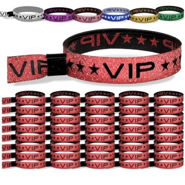 Imagem de TARACANA Pacote com 100 pulseiras de festa VIP de glitter vermelho com clipe de bloqueio seguro. Pulseiras VIP brilhantes ajustáveis para eventos, festas, casamentos e festivais