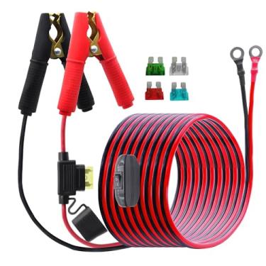 Imagem de LANMINGLEL Clipe jacaré de bateria para fio de chicote terminal de anel O com interruptor, 14AWG 12V-24V clipes jacaré booster cabo jumper com fusível 20A, para carro, cortadores de grama, inversor