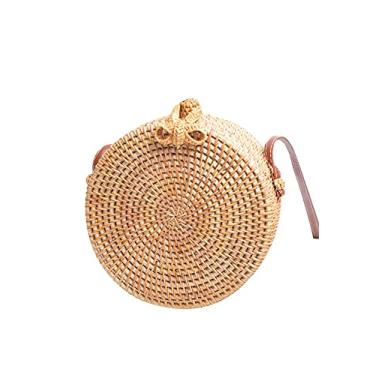 Imagem de SHAREYOIU Bolsa de vime redonda tecida à mão, ombro natural, chique, estilo praia tropical, tecida com alça de couro, Borboleta, 7 x 3.2 inches