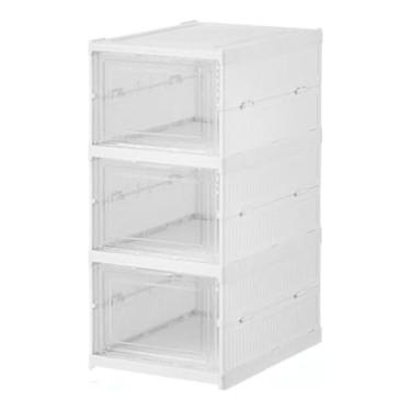 Imagem de Armário Multiuso Dobrável Vertical 3 Caixas Organizador Visor Transparente
