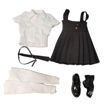 Imagem de MERIGLARE 1/6 Top de manga curta e vestido mini saia cinta retro roupas de boneca casual vestir-se para figuras femininas de 12'' acessórios de fantasia, Preto E Branco